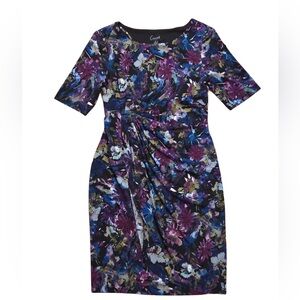 Connected Apparel Midnight blue and purple Floral Midi Elbow Length Sleeve Dress
